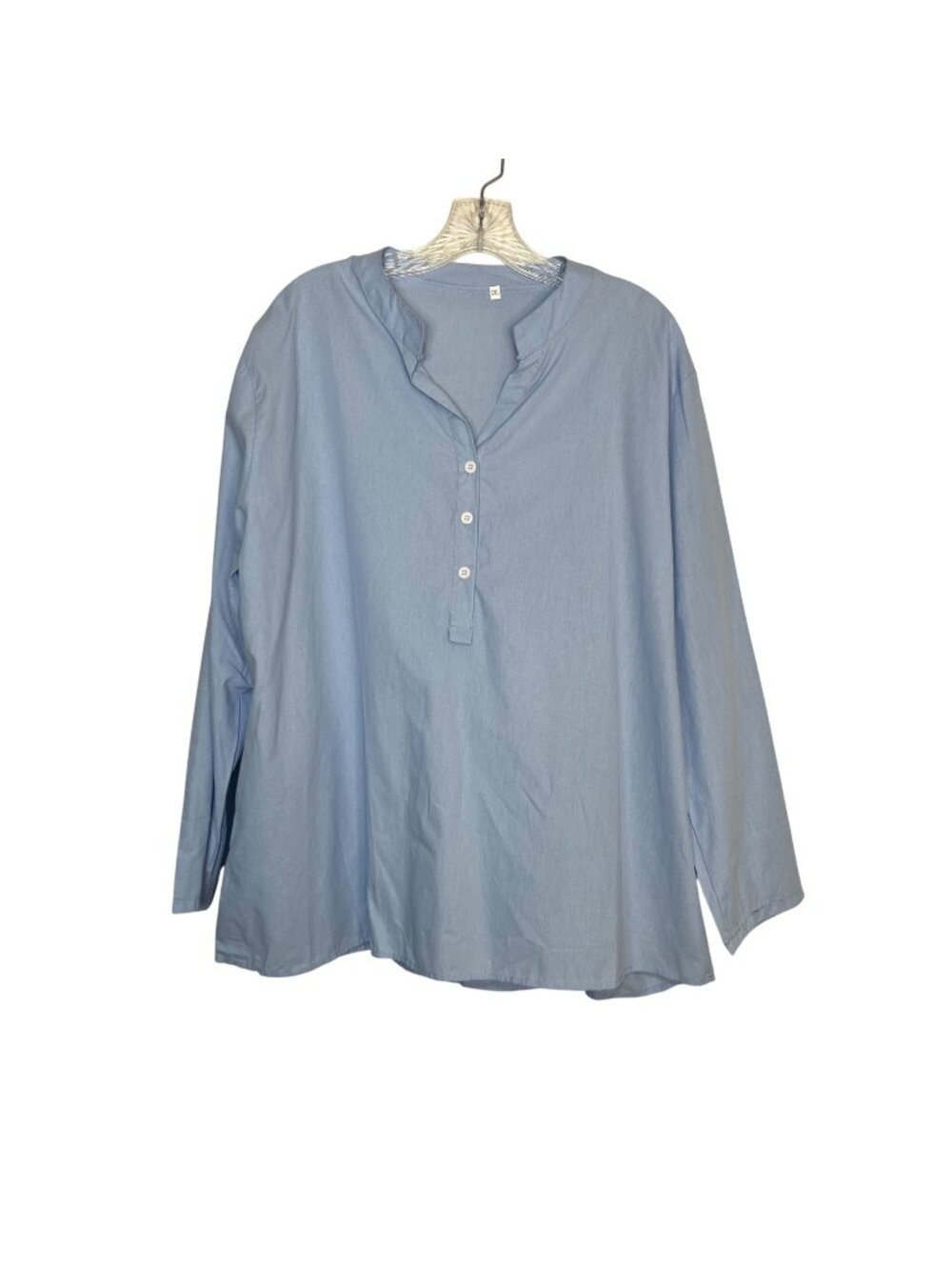 Henley Shirt Womens 2XL Blue Long Sleeves Button Casual
